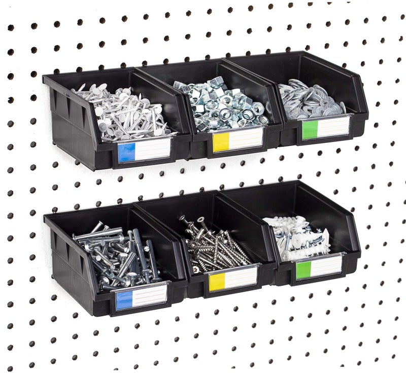 Right Arrange Pegboard Bins - 6 Pack Black Large - Hooks to Any Peg Board - Organize Hardware, Accessories, Attachments, Workbench, Garage Storage, Craft Room, Tool Shed, Hobby Supplies, Small Parts - Image 3
